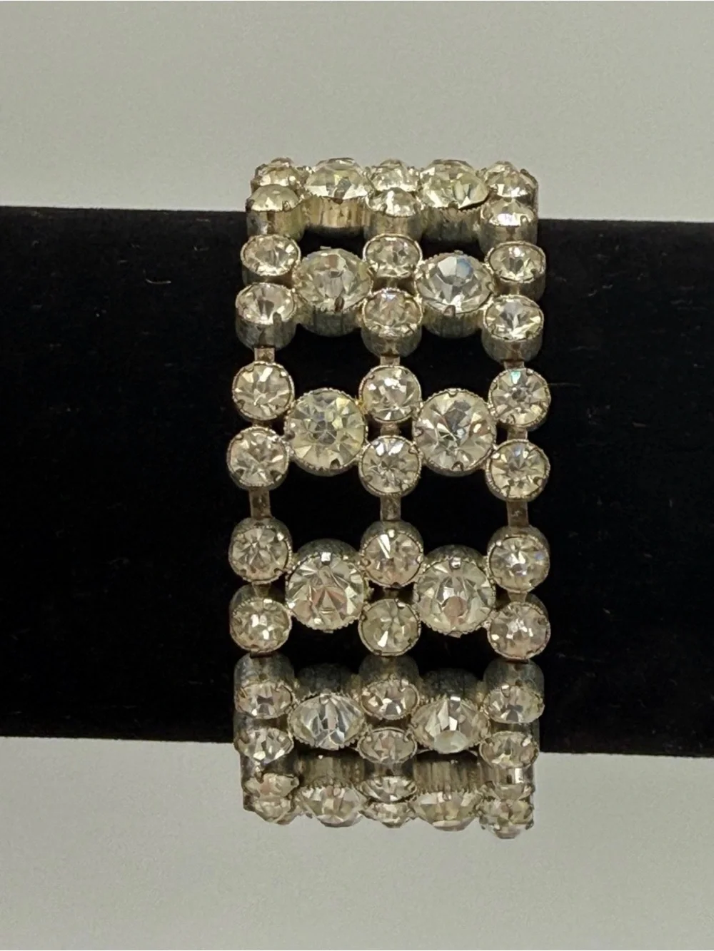Vintage 1950s Czech Clear Rhinestone Lattice Link Bracelet 4-Row Openwork 6.75”
